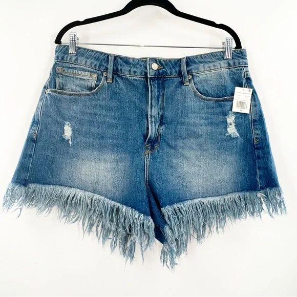 Good American NWT Bombshell Short Chewed Pockets in Blue686 size 15
